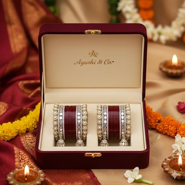 AYUSHI & CO. Bridal Chooda Bangle Set with Jhumka Latkan, Gold-Plated, Kundan Work, Traditional, for Women & Girls, Jewellery, Alternate View