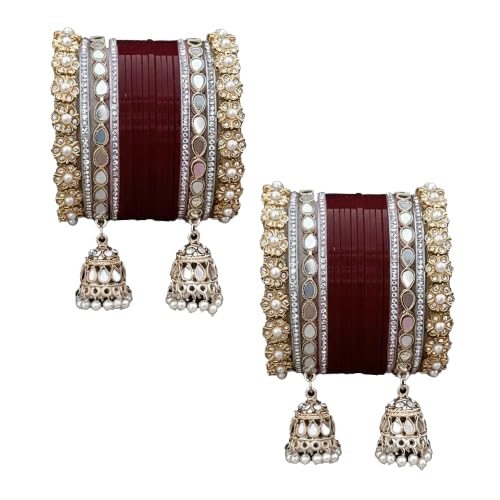 AYUSHI & CO. Bridal Chooda Bangle Set with Jhumka Latkan, Gold-Plated, Kundan Work, Traditional, for Women & Girls, Jewellery,