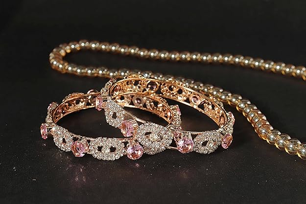 LAVAZZA Rose CZ Amercian Diamond Alloy Metal Bangles Premium Kada Set For Women & Girls | Latest Women's Kangan Stylish | Trendy Girl's Bangles Bracelet | Rose Gold Bangles Diamond- Set of 2 Bangles Alternate View