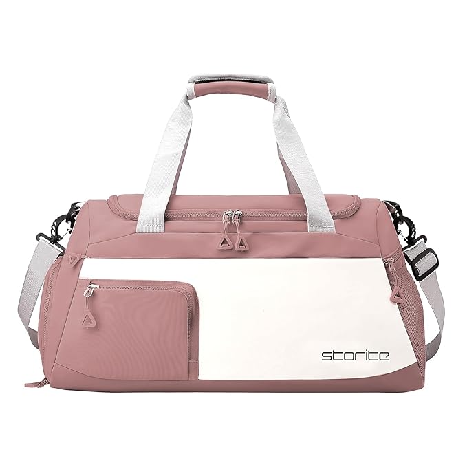 Storite Nylon 50 cms Imported Travel Duffle Bag Multi- Pocket Sports Shoulder Bag for Women with Wet Pocket & Shoe Compartment Weekender Overnight Travel Luggage Bag (Deep Pink - 50 x 25 x 27 Cm)