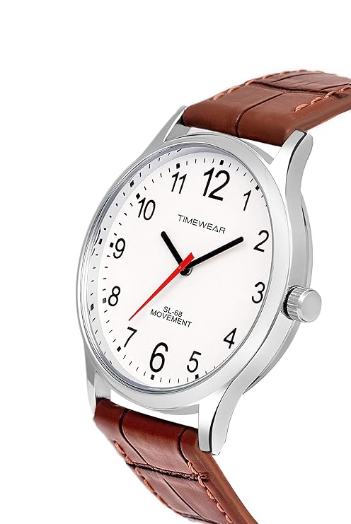 TIMEWEAR Men's Analog Number Dial Brown Leather Strap Watch