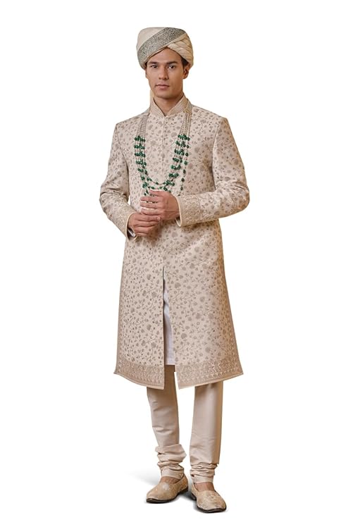 TASVA Ivory Embroidered Sherwani For Men