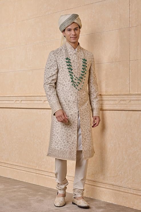 TASVA Ivory Embroidered Sherwani For Men Alternate View