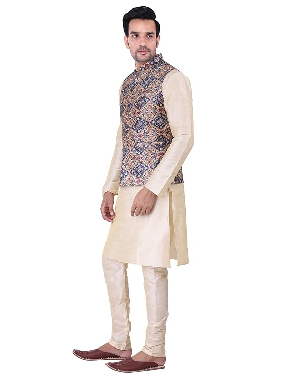 Sadree Silk Men's Kurta Pajama Waistcoat or Nehru Jacket Set Alternate View
