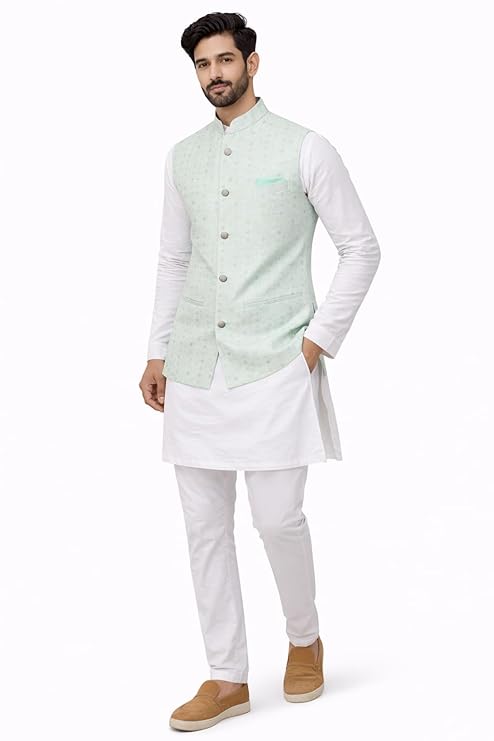 Traditional Men's Nehru Jacket, Ethnic Wear, Bandhgala Collar, Button Closure with Pocket Alternate View
