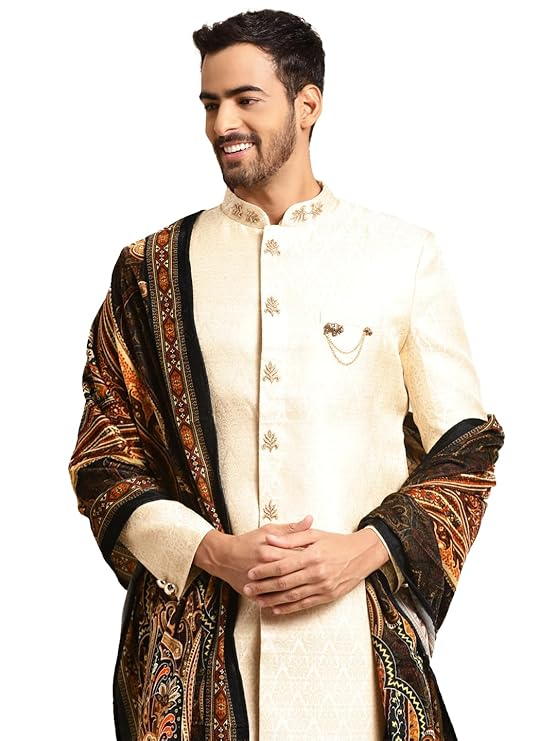 Kisah Men's Silk Blend Textured Sherwani Set Regular Fit | Wedding, Festive & Occasion Wear Alternate View