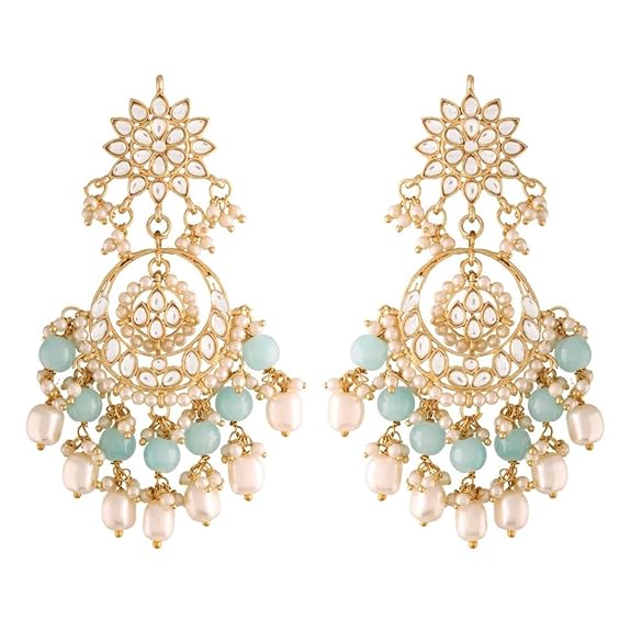 I Jewels Traditional Handcrafted Kundan & Pearl Chandbali Earrings for Women