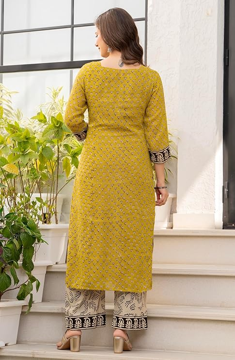 Amayra Women's Pure Cotton Straight Kurta Set with Palazzo Pants & Dupatta|Ethnic wear|Kurta Set for Women Alternate View