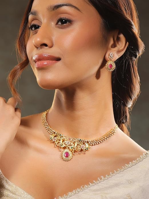 Rubans American Diamond Zirconia Necklace Set Traditional Stylish Jewellery Gift for Women & Girls Alternate View