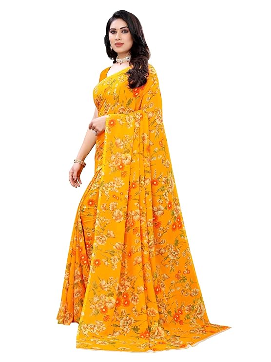 SIRIL Women's Floral Printed Georgette Saree with Unstitched Blouse Piece Alternate View