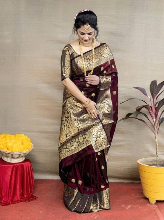 C J Enterprise Women's Pure Soft Silk Saree With Blouse Piece For Wedding Alternate View